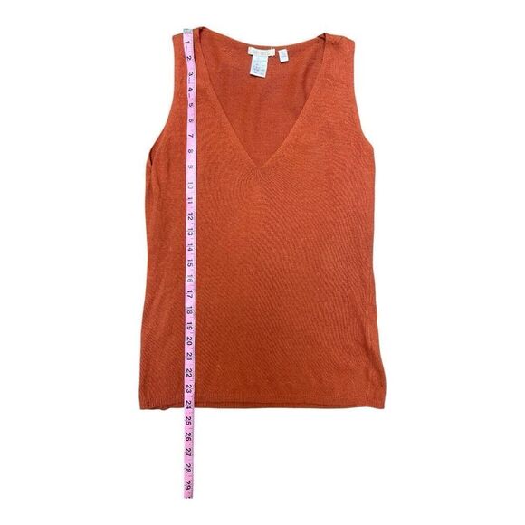 Soft Grey Rust Cashmere Cotton V-Neck Sweater Sleeveless Top Size 10 Preppy EUC - Picture 3 of 7